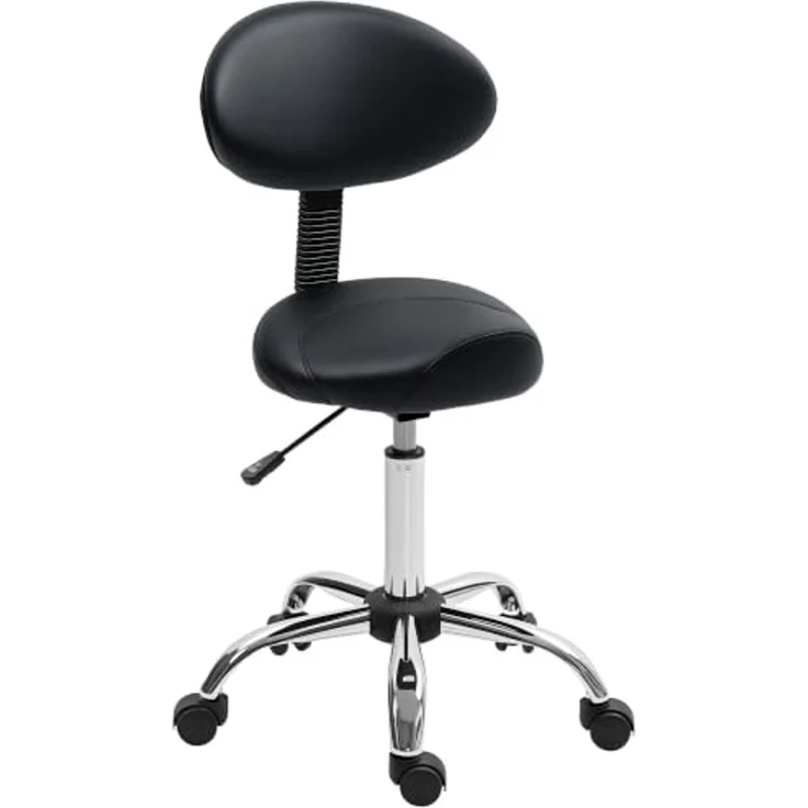 HOMCOM Drehhocker Hocker Bürohocker Sattelhocker mit Rückenlehne (höhenverstellbar Rollhocker, 1 St, 360° drehbar Arbeitshocker), für Büro Salon Massage Spa Schwarz – Bild 1