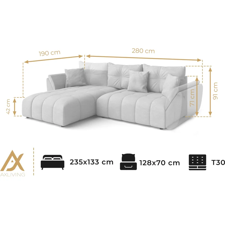 AX LIVING L Form schwarze Ecksofa Verciani Schlaffunktion Bettkasten – Bild 9