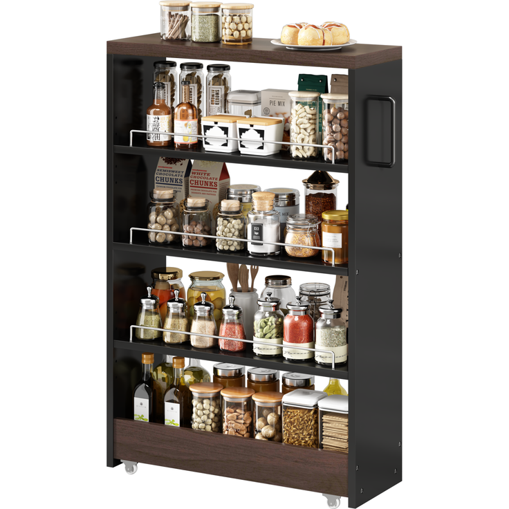 DESVIAE Regal auf Rollen mit 4 verstellbaren Böden 55x85x16 cm MDF Schwarzbraun – Bild 6
