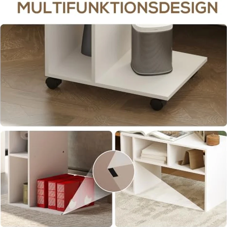 HOMCOM Beistelltisch C-Form Nachttisch mit 4 Regalen, Rollen, Couchtisch, Wohnzimmertisch Laptoptisch für Wohnzimmer Schlafzimmer 40 x 30 x 69 cm Weiß – Bild 4