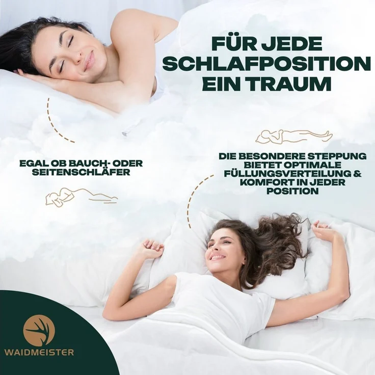 Waidmeister Federbettdecke Feder-/Daunenbettdecke + Kopfkissen Bettenset 4teilig Premium Qualität, 4-teiliges Bettenset mit Feder und Daunenfüllung – Bild 4