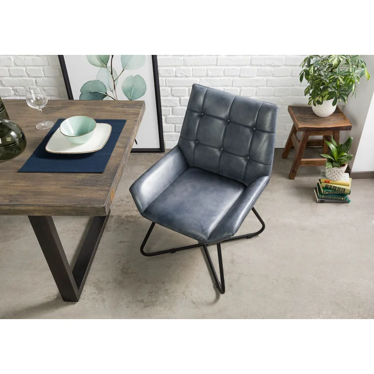 Stuhl Echtleder 61x65x89 blau IRON LABEL #513 – Bild 2