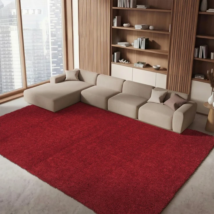 SAFAVIEH Zottelig Teppich für Wohnzimmer, Esszimmer, Schlafzimmer - August Shag Collection, Kurzer Flor, Rot, 183 X 274 cm