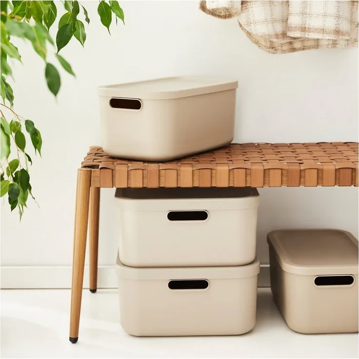 ROTHO Stapelbox Albula Light Set 5tlg. 4x 12l und 55l Aufbewahrungsboxen mit Deckel (5-teilig, Boxen-Set), Kisten stapelbar und mit Grifföffnungen