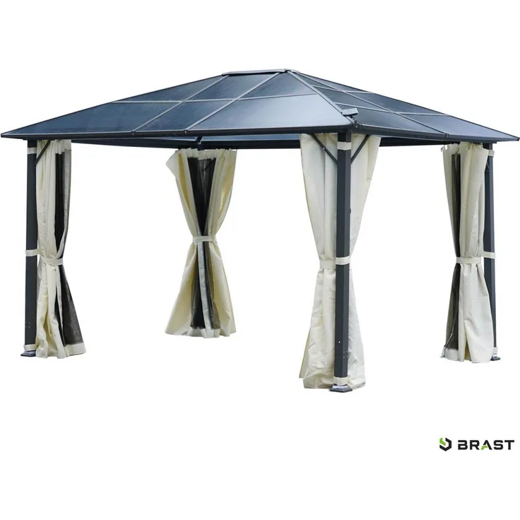 BRAST Alu Pavillon Summerdream 3x4m beige festes Dach wasserdicht + Moskitonetz