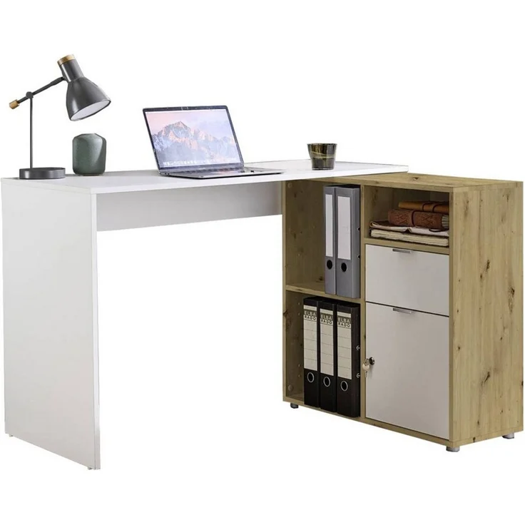 BMG Möbel Eckschreibtisch LENI (Schreibtischplatte mit Regal), Breite 110 cm, spiegelverkehrt montierbar, abschließbare Tür – Bild 1