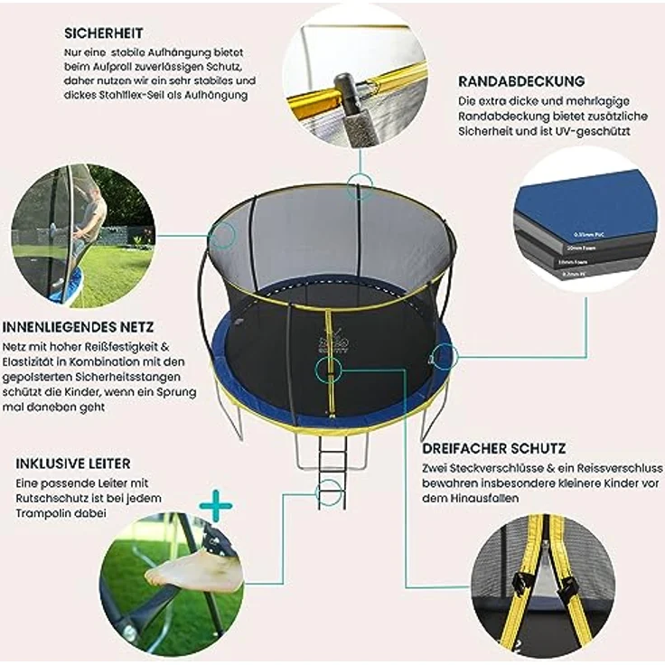Zero Gravity Outdoor Trampolin Ø 427cm, TÜV geprüft, inkl. Leiter, sturmsicher in 5 Minuten, mit Sicherheitsnetz und Aufbauvideo – Bild 4