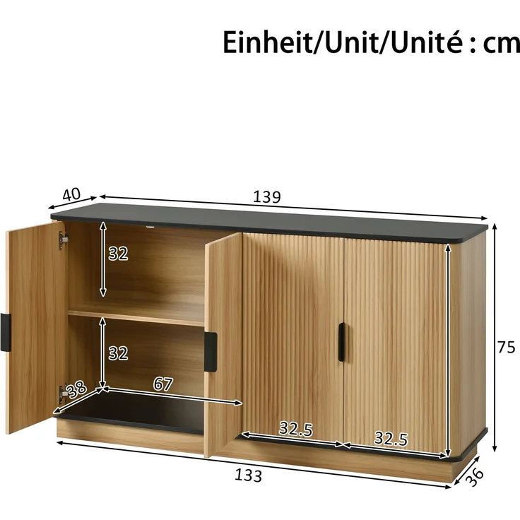 DESVIAE Sideboard 4-türig mit Dämpferscharnieren 139x75x40 cm Spanplatte Natur – Bild 10