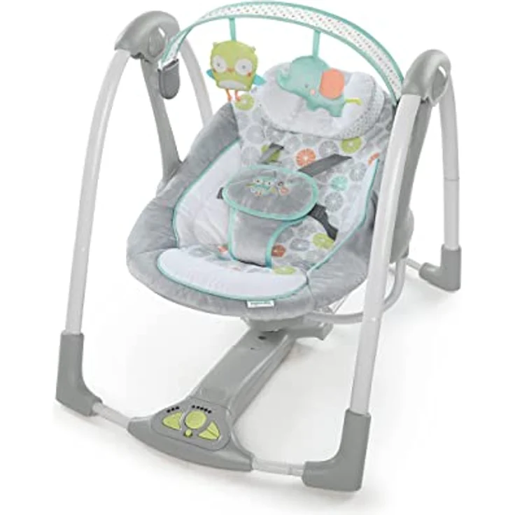 Ingenuity Hugs & Hoots zusammenklappbare & tragbare Babyschaukel, 5 Schaukelgeschwindigkeiten, 8 Melodien, 3 Naturgeräusche, Lautstärkeregulierung und abnehmbarem Spielzeugbügel, ab der Geburt bis 9kg – Bild 2