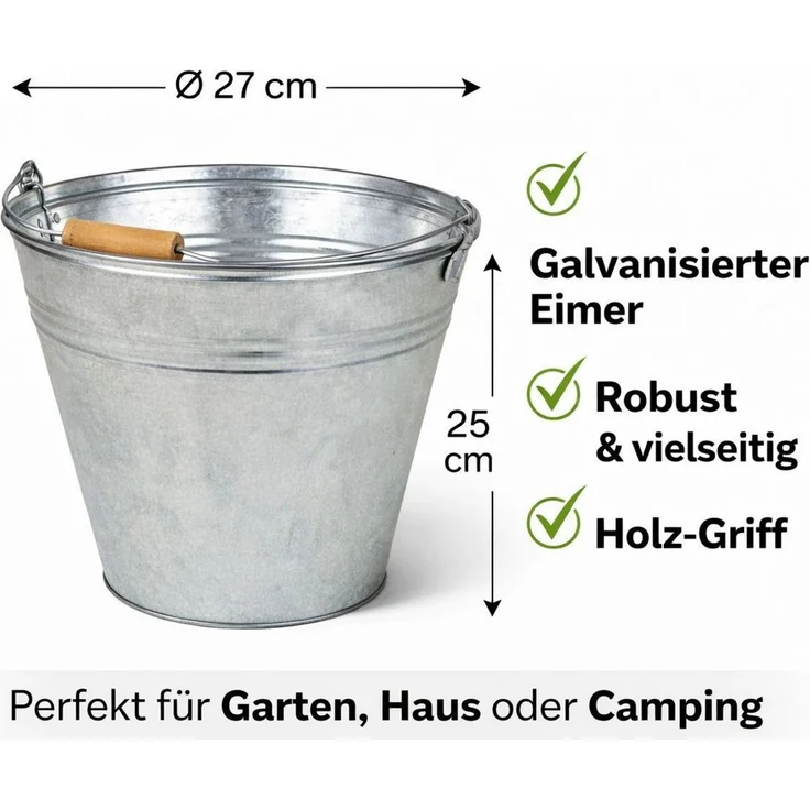 sesua Eiseimer Zinkeimer Metalleimer 10 Liter 27 x 25 cm Bierkühler mit Holzgriff – Bild 4