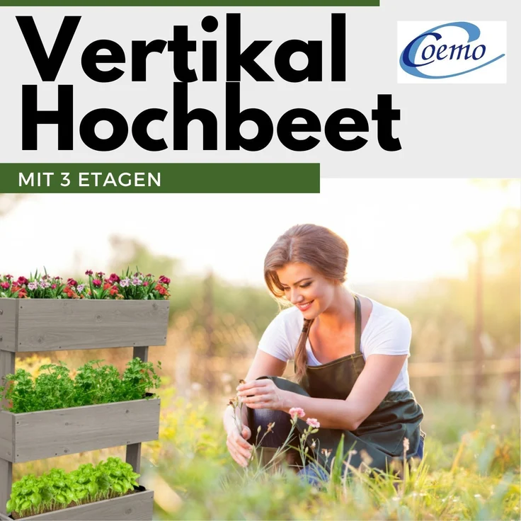 Coemo Mittleres Vertikalbeet Grau Hochbeet 3 Etagen inkl. Pflanzfolie 50x30x75 – Bild 7