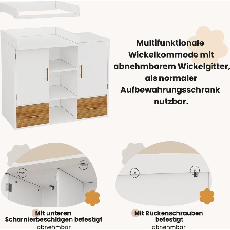 Merax Wickeltisch & Gitterbett Set, Babyzimmermöbel, Kinderzimmermöbel, Baby-Wickeltisch (114 x 53 x 92 cm), Wickelablage, abnehmbares Wickelgeländer, Babybett (70 x 140 x 87 cm), natur – Bild 7