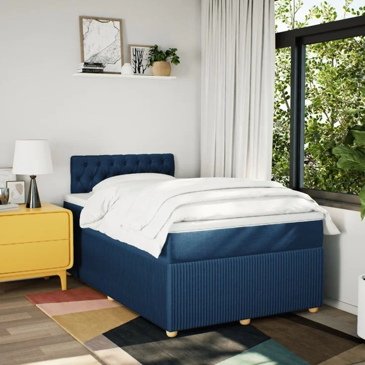 vidaXL Boxspringbett mit Matratze Blau 120x200 cm Stoff 3289736 – Bild 4