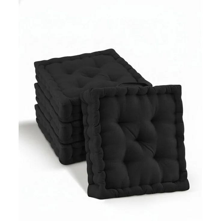 Beautissu Stuhlkissen 4er Set Bodenkissen Sitzkissen Mila, 40x40cm, Schwarz, Matratzenkissen 10cm, 100% Baumwolle Stuhlkissen Indoor & Outdoor – Bild 4