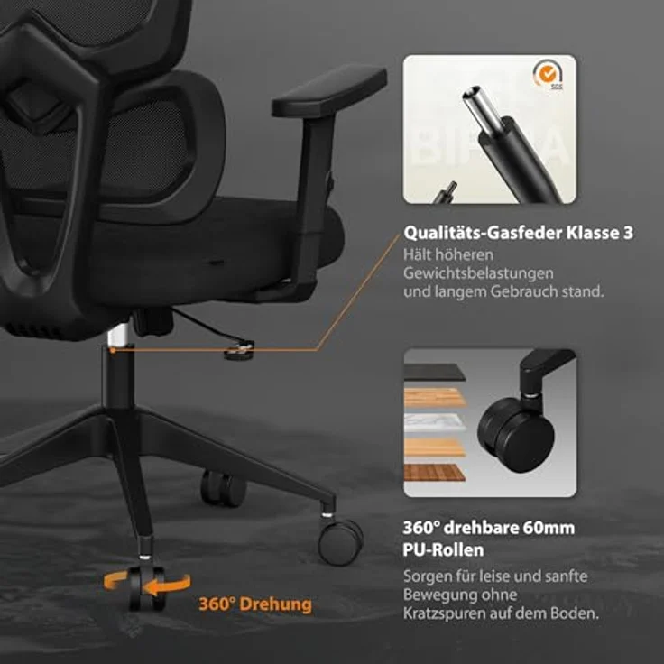 SENSE7 VENO Ergonomischer Bürostuhl – Atmungsaktive Netzlehne, Verstellbare Kopfstütze & Armlehnen, Leise Gummirollen, Modernes Design, Komfort für 190 cm & 120 kg Nutzer – Bild 7