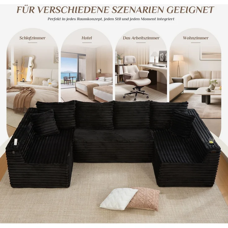 ZUBALIYA Wohnlandschaft 155x88 cm, mit Samtbezug, mit Cordbezug, mit breiten Armlehnen, mit Schaumstoffpolsterung – Bild 8