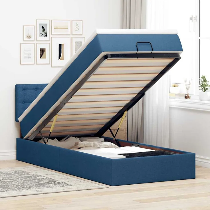 vidaXL Ottoman-Bett mit Matratze Blau 100x200 cm Stoff 3311607 – Bild 1