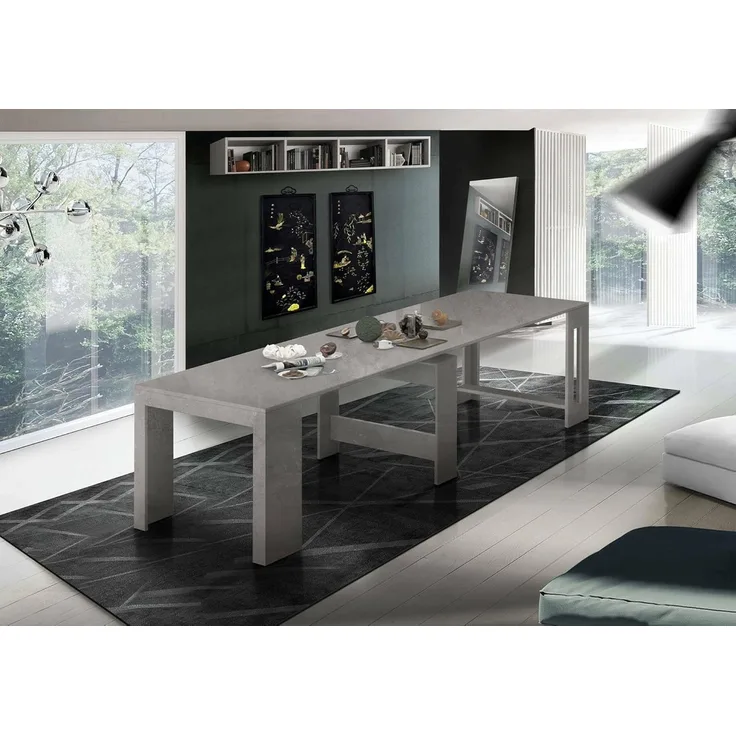 Dmora Moderner Esstisch, Made in Italy, Ausziehbare Konsole bis 12 Sitzplätze, mit Verlängerungshalter, 51x90h77 cm (bis 300 cm) Farbe Ash Grey