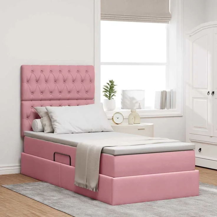 vidaXL Aufbewahrungsbett mit Matratze Rosa 90 x 190 cm Samt 3372062 – Bild 1