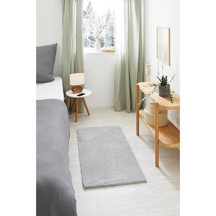 -LUXOR- living Kunstfell Coste Flauschiger Teppich Schlafzimmer - ideal zur Verwendung als Bettvorleger Schlafzimmer - gemütlicher Fellteppich Lammfell Imitat 60 x 120 cm Grau – Bild 2