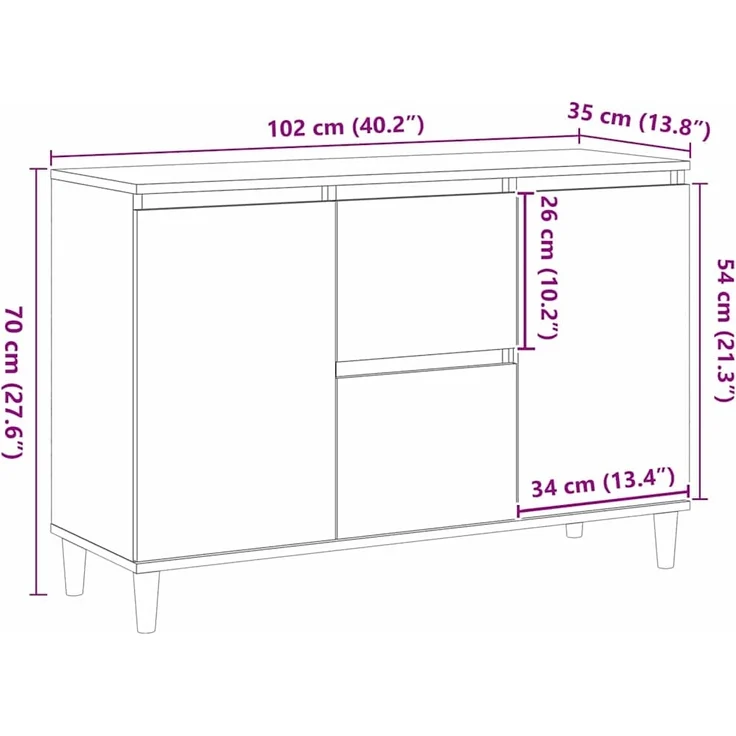 vidaXL Sideboard mit Schubladen Schwarz 102 x 35 x 60 cm Holzwerkstoff 862044 – Bild 10