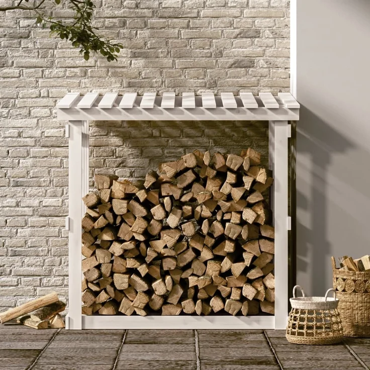 vidaXL Kaminholzregal Weiß 108x64,5x109 cm Massivholz Kiefer 822428 – Bild 2