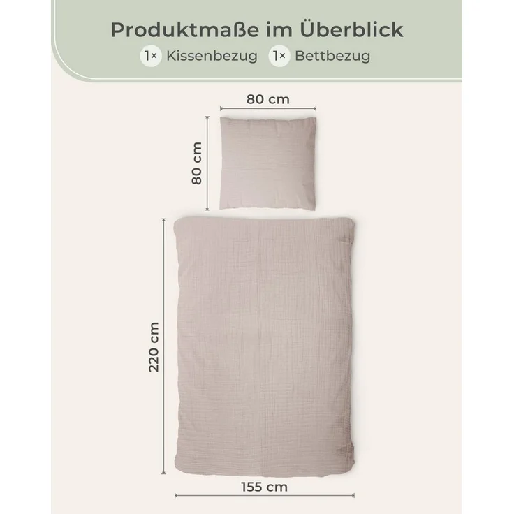 Laynenburg Bettwäsche Musselin aus 100% Baumwolle in 135x200 oder 155x220 cm, atmungsaktiv & bügelfrei – 2 lagig mit Reißverschluss & Haltebändern – Bild 3
