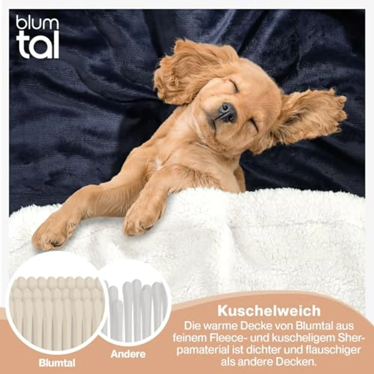 Blumtal Premium Sherpa Kuscheldecke flauschig - Wohndecke Kuscheldecke 130x150 cm - Oeko-TEX zertifizierte Fleecedecke 130x150 cm - Wohn- & Kuscheldecke - Wohndecke 130x150 cm in Dark Ocean - Blau – Bild 5