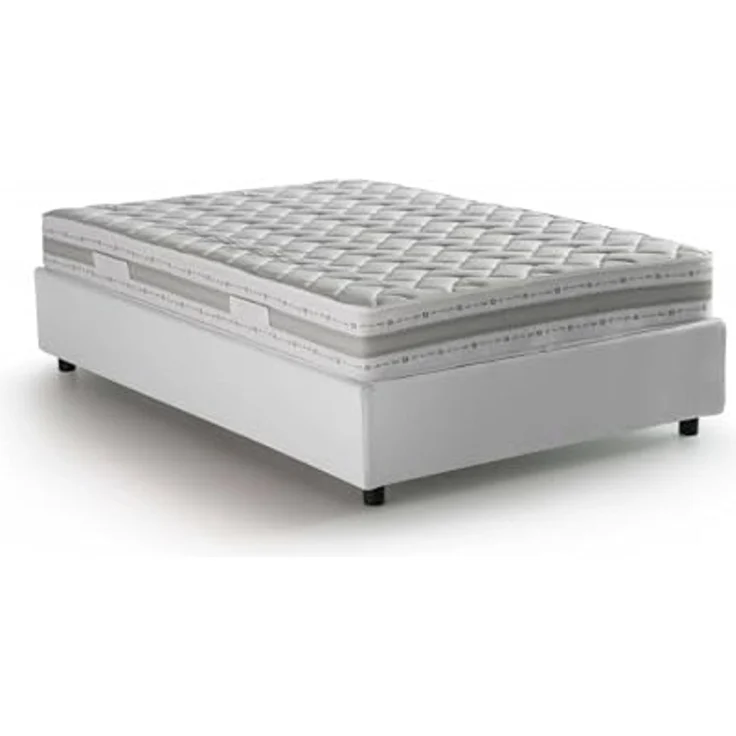 Talamo Italia - Chiara Doppelbett, Bettkasten mit Stoffbezug, 100 % Made in Italy, Öffnung vorne, inklusive Matratze 120 x 190 cm, Weiß – Bild 3