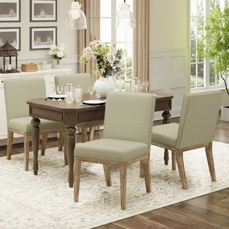 COLAMY Esszimmerstühle 6er Set, Moderne Esszimmerstühle mit Stoffbezug, Küchenstühle im Landhausstil für Restaurant und Wohnzimmer, Khaki – Bild 4