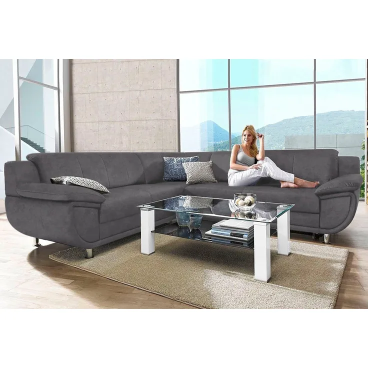 TRENDMANUFAKTUR Ecksofa Rondo wahlweise mit Schlaffunktion, 267x247 cm (BxT), breite Armlehnen, L-Form, wahlweise mit Federkern bestellbar, Füße chromfarben