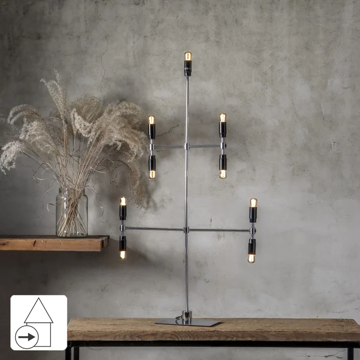 Moderner Kerzenleuchter ,Twice', 5-armig, 9-flammig, E14 Fassungen, Netzbetrieb, Chrom, H 91cm – Bild 3