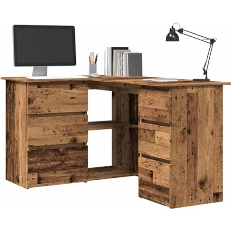 vidaXL Eckschreibtisch Altholz-Optik 145x100x76 cm Holzwerkstoff 855962 – Bild 5