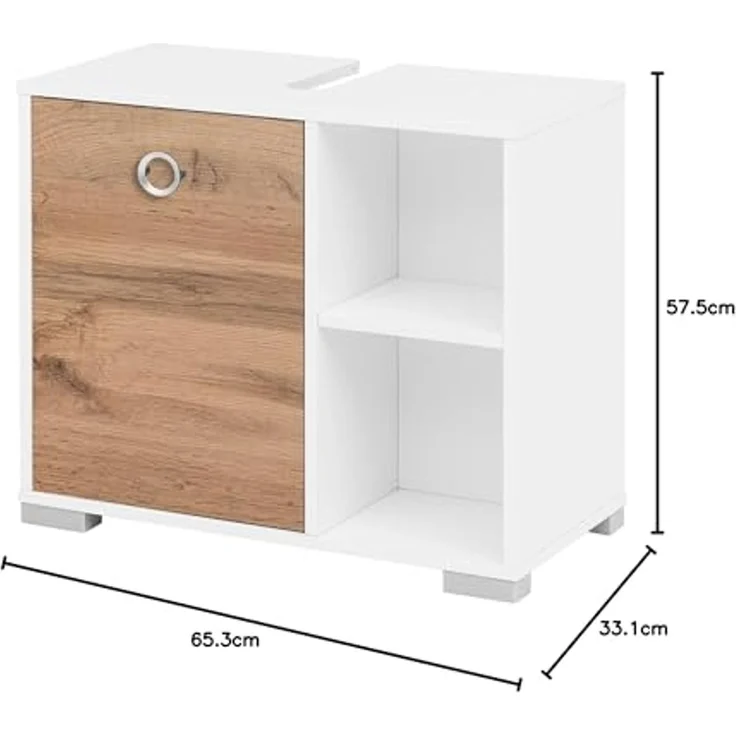 Schildmeyer Kimi Waschbeckenunterschrank 144253, Eiche Landhaus/kreideweiß, 65,3 x 33,1 x 57,5 cm – Bild 3