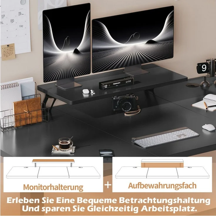 HOMALL Schreibtisch Höhenverstellbarer Schreibtisch mit Monitorständer 120/140/160cm – Bild 4
