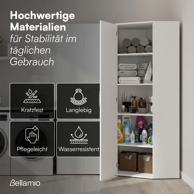 Bellamio 'Apol' Eckschrank, weiß, 176x63x63 cm, Mehrzweckschrank mit 5 Fächern, inkl. 2 verstellbaren Einlegeböden – Bild 5