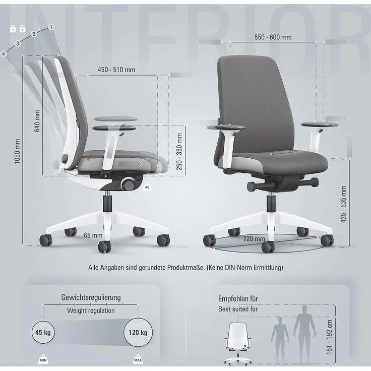 Interstuhl Every Interior Edition – Der Bürostuhl folgt der Bewegung des Körpers nach vorne und hinten – mit Verstellbarer Lordosenstütze (Grau | Weiß) – Bild 3