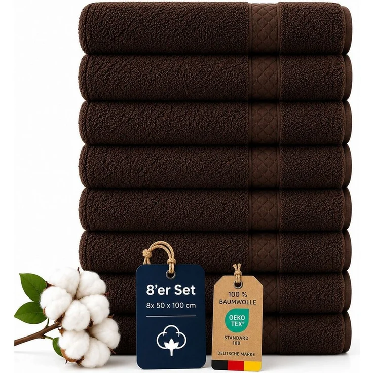 Komfortec Handtuch Set 8x Premium Handtuch Set - 50x100 cm, Frottee (8-St), 100% Baumwolle, mit Bordüre, Weich, Hotelqualität – Bild 1