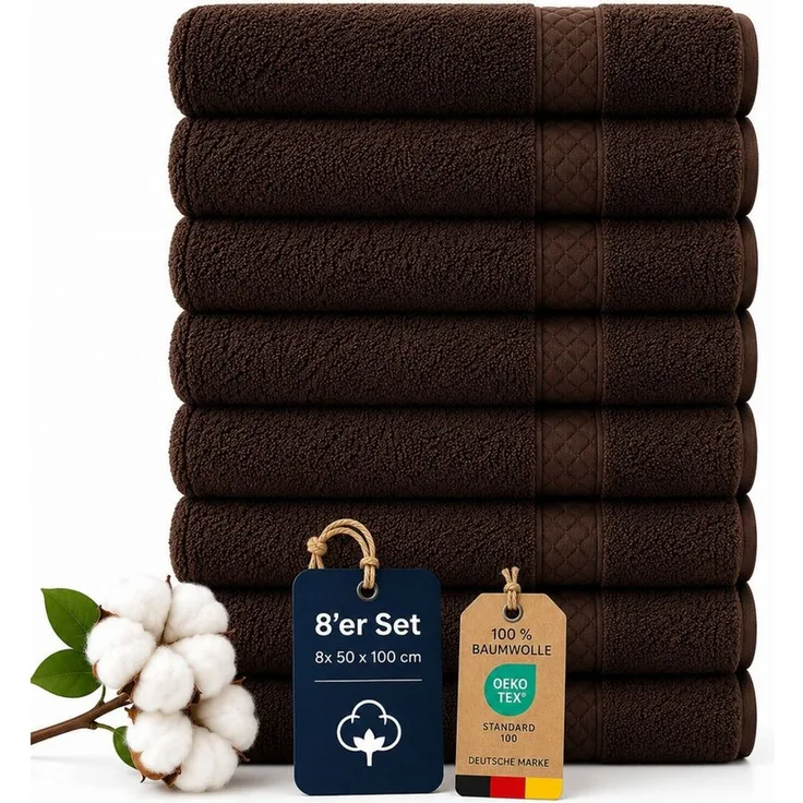 Komfortec Handtuch Set 8x Premium Handtuch Set - 50x100 cm, Frottee (8-St), 100% Baumwolle, mit Bordüre, Weich, Hotelqualität