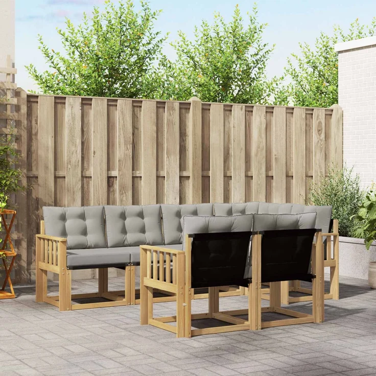 vidaXL Outdoor-Sofagarnitur 7 stk. 7-Sitzer Weiß und Hellgrau 3389569 – Bild 1
