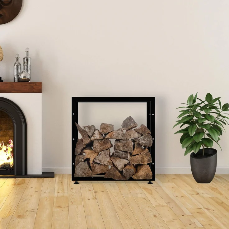 DELUKE® Kaminholzregal innen Metall SATLO - für Feuerholz Brennholzregal innen Kaminholzständer Kaminholzhalter Feuerholzregal InnenSchwarz, 25x80x80cm – Bild 4