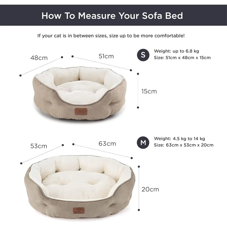 BEDSURE Katzenbett waschbar Katzen Bettchen - 63 x 53 x 20 cm Katzen Bett mit Zweiseitig Innenkissen Katzenschlafplatz für Katzen oder kleine Hunde, Kamel – Bild 3