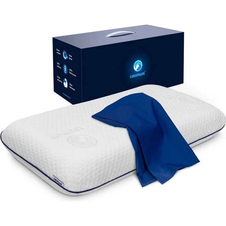 casimum Nackenstützkissen Comfort Nackenkissen klassische Form & große Liegefläche, Bezug: Blau, Seitenschläfer, Rückenschläfer, Ergonomisches Nackenkissen, HWS Kopfkissen, 70x40 cm, mit blauem Bezug – Bild 1