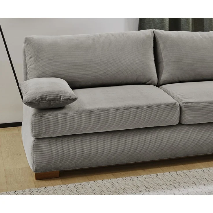 Dauer-Schlafsofa Federkern Couch mit Topper und Bettkasten in Feincord Hellgrau – Bild 5