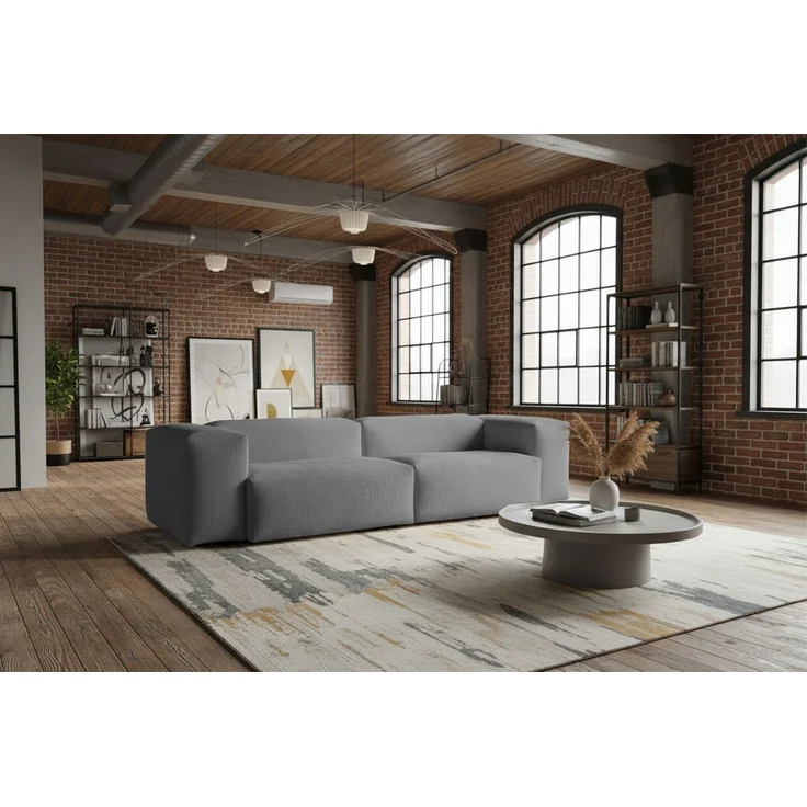KAWOLA Sofa CELESTE 4-Sitzer mit Hocker Cord grau 72 x 114 x 302 cm – Bild 2
