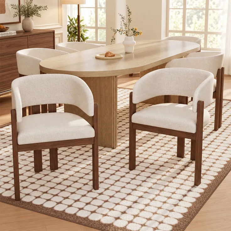 6 Esszimmerstühle aus Massivholz, bequem und atmungsaktiv, geeignet für Esszimmer, Wohnzimmer, Cafés, moderner Stil, boucle, Walnussholzfarbe + Beige--Nussbaum--60x51x80cm--YOUDENOVA