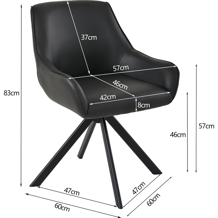 GOEURVANT 1178 Esszimmerstühle 4er-Set mit Armlehnen, 360° Drehbar, Kunstleder - Schwarz – Bild 8
