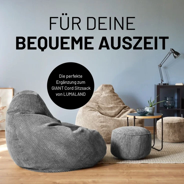 Lumaland Pouf Sitzhocker Cord Ablage kompakt 25x45 cm, pflegeleicht, Indoor Relaxen – Bild 7