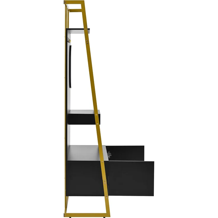 Garderobe MDF mit Spiegel, Haken & Schuhschrank, 78x38,5x180,5 cm, Schwarz – Bild 9