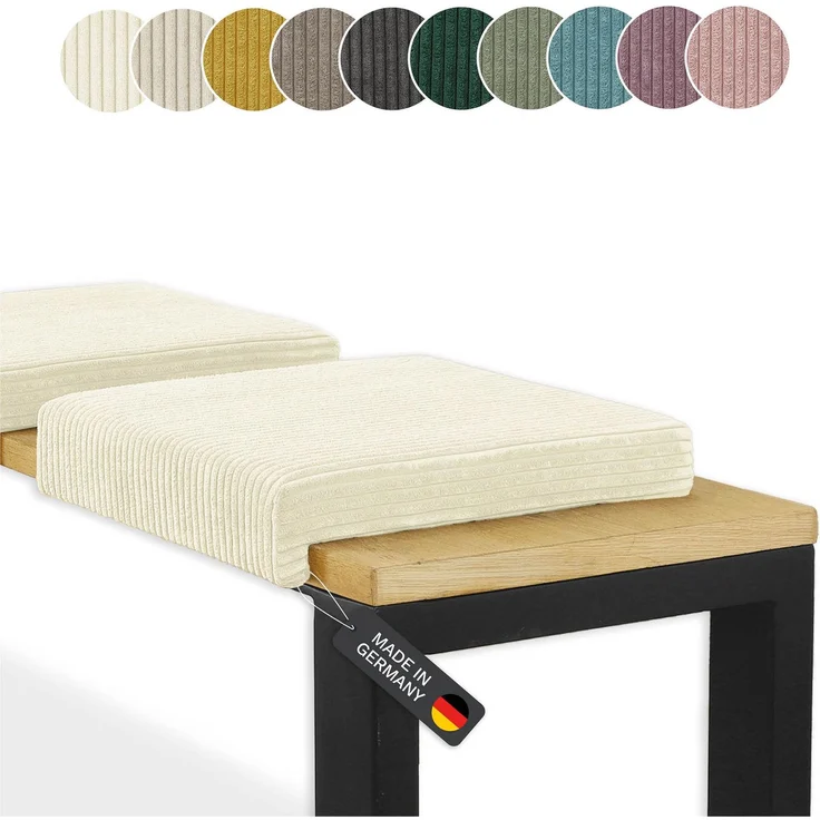 Lycce Bankauflage Klemmkissen mit Leiste - Cord, Polsterung, rutschfest Vanille 8x40x38cm – Bild 9